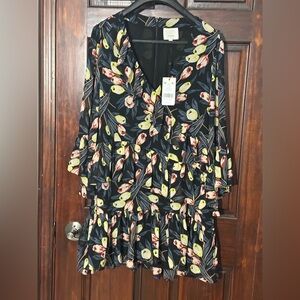 CINQ À SEPT 'Lucie' Floral-Print Tiered Mini-Dress, Black Multi - Size 6